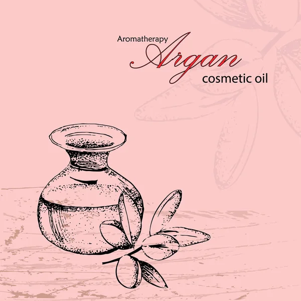 Plantilla Para Aceite Cosmético Argán Sobre Fondo Rosa Concepto Spa — Vector de stock