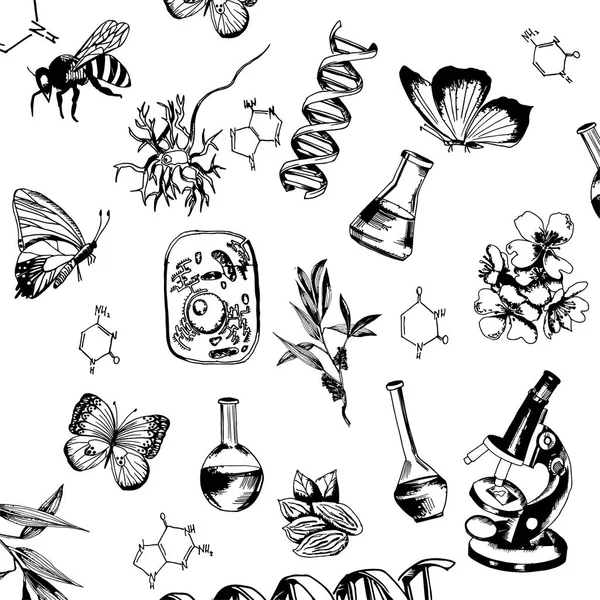 Biyoloji kavramı. vektör el çekilmiş bilimsel konularda öğeleri kümesi