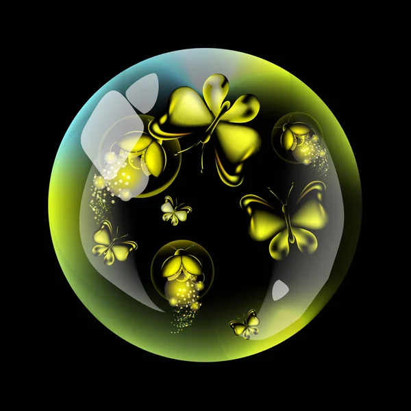 Бабочка Светлячок Пузырь Желтое Насекомое Темном Фоне — стоковый вектор