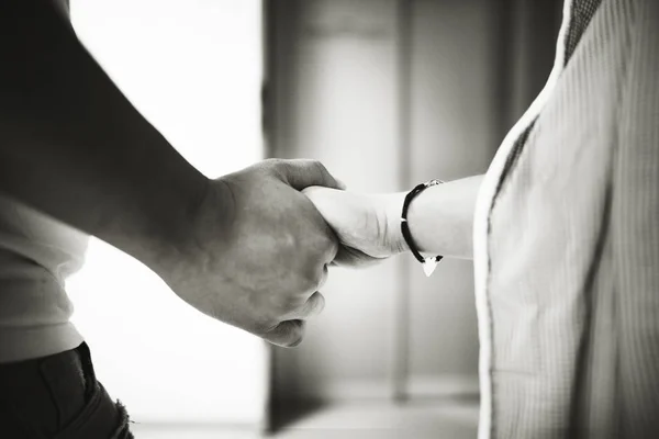 Husband Holds Hand His Wife Birth Child — Stock Photo, Image