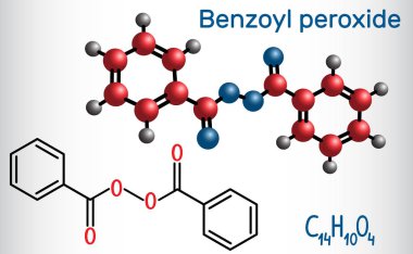 Benzoil peroksit (Bpo) molekül. Yapısal kimyasal formülü ve molekül modeli. Vektör çizim