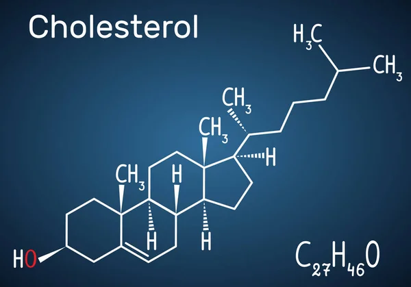 Kolesterol Molekylen Strukturella Kemisk Formel Och Molekyl Modell Den Mörkblå — Stock vektor