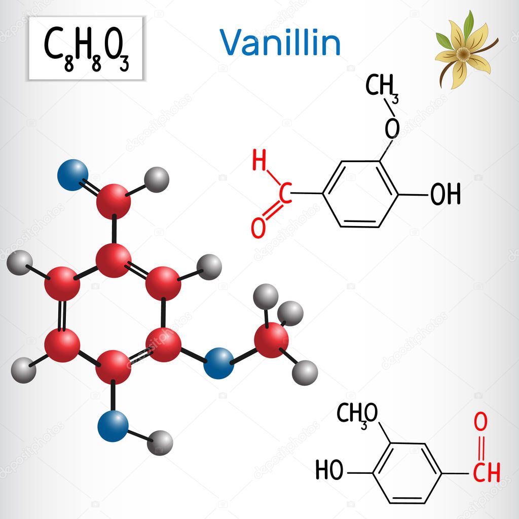 Vanillin . Aldehydes in nature. Vector illustration
