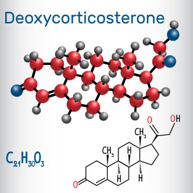 Deoxycorticosterone (steroid hormon) - yapısal kimyasal formülü ve molekül modeli. Vektör çizim