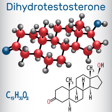 Dihydrotestosterone DHT (androstanolone, endogenous androgen sex hormone ) - structural chemical formula and molecule model. Vector illustration  clipart