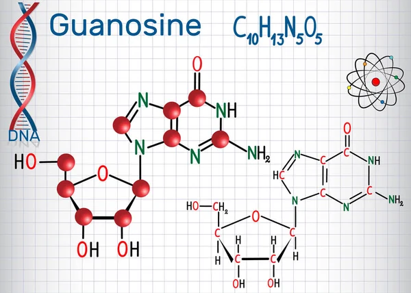 Guanosine Purine Nucleoside Molecule Important Part Gmp Gdp Cgmp Gtp — Stock Vector