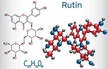 Rutin molekül P vitamini . Yapısal kimyasal formül ve molekül modeli