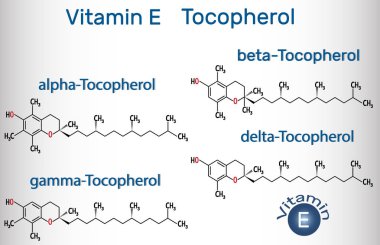 E vitamini - Tokoferol alfa-, beta-, gama-, delta- molekülü. Yapısal kimyasal formül