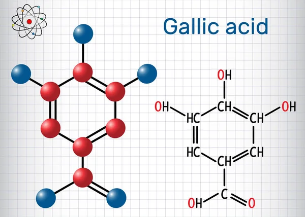 Gallensäure, das Molekül der Trihydroxybenzoesäure, ist Phenolsäure. Blatt Papier im Käfig. — Stockvektor