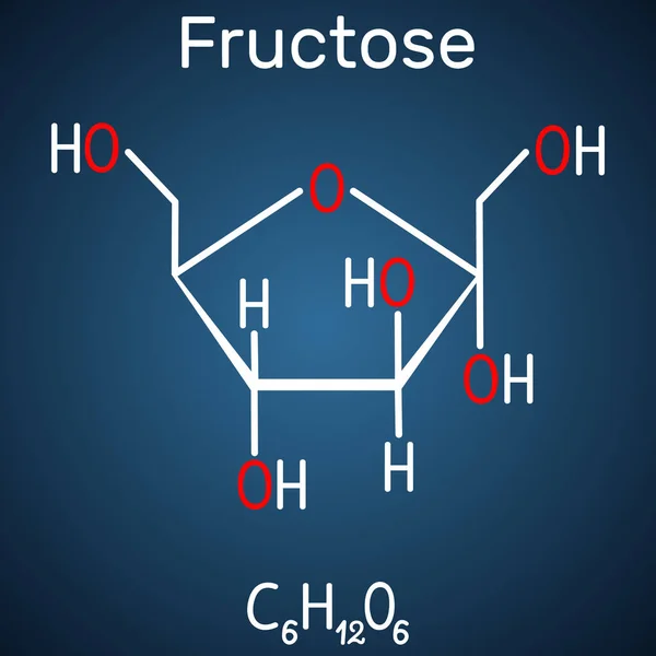 Fructose, alpha-D-fructofuranose molecule. Cyclic form. Structural chemical formula on the dark blue background — Stock Vector