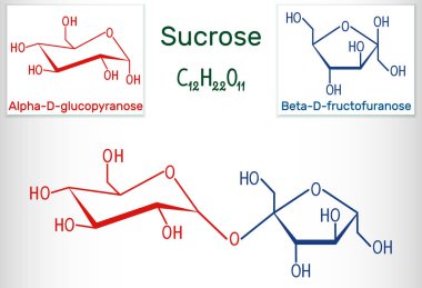 Sucrose sugar molecule. Structural chemical formula and molecule model. clipart