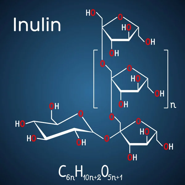 Μόριο ινουλίνης. Δομική χημική φόρμουλα στο σκούρο μπλε φόντο. — Διανυσματικό Αρχείο