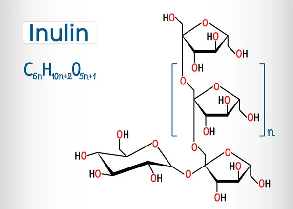 İnulin molekülü. Yapısal kimyasal formül ve molekül modeli.