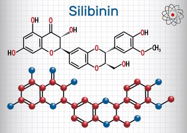 Silibinin silybin molecule. Structural chemical formula. Sheet of paper in a cage clipart