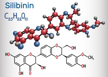 Silibinin silybin molecule. Structural chemical formula clipart