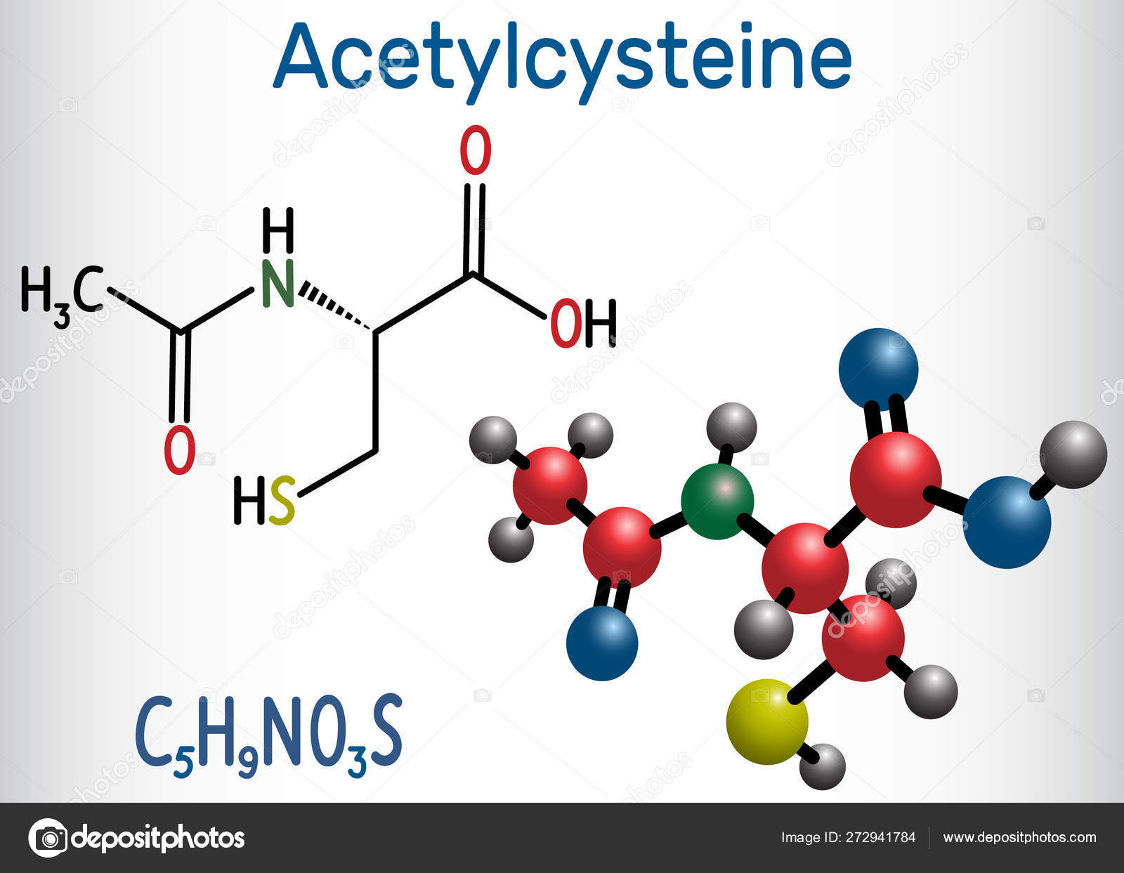 Acetylcysteine N acetylcysteine, NAC drug molecule. Structural ...