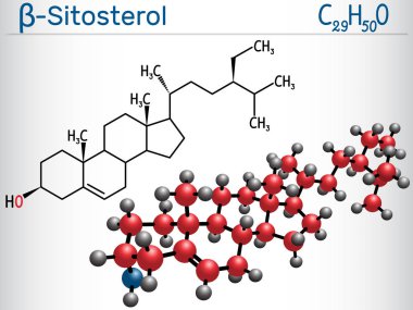 Beta-sitosterol molekülü. Bu fitosteroller bitki steroller Yapısal kimyasal formülü ve molekül modeli
