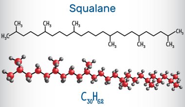Squalane molecule. It is used in cosmetics as emollient and moisturizer Structural chemical formula and molecule model. clipart