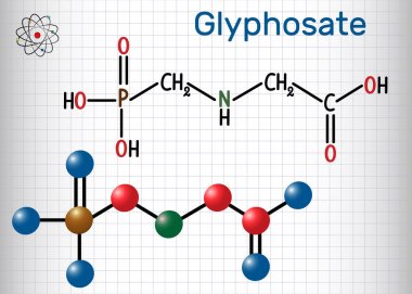 Glyphosate molekülü. Geniş spektrumlu sistemik herbisittir. Kafesteki kağıt levha