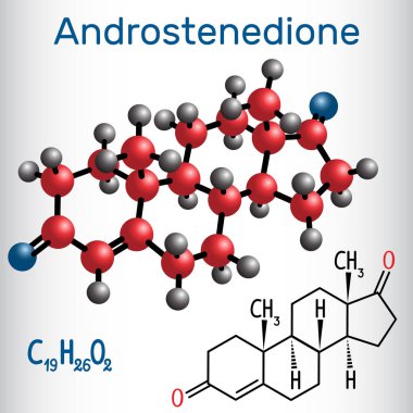 Androstenedione androjen steroid hormonu - yapısal kimyasal formül ve molekül modeli