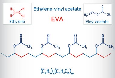 Etilen-vinil asetat Eva . Etilen ve vinil asetat kopolimerdir. Yapısal kimyasal formül