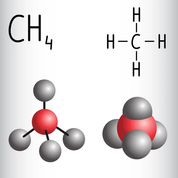 Wzór chemiczny i model cząsteczkowy metanu CH4 — Wektor stockowy