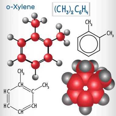 Ortho-ksilen o-Ksilen molekülü - yapısal kimyasal formül ve model
