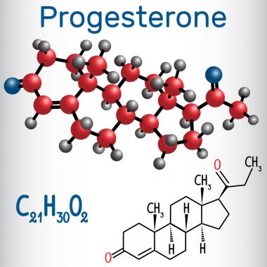 Progesteron endojen steroid , progestojen seks hormonu - yapısal kimyasal formül ve molekül modeli