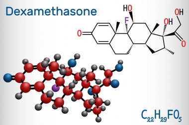 Dexamethasone molecule. This anti-inflammatory medication is a corticosteroid hormone glucocorticoid . Is used to treat arthritis, immune and hormone system disorders, allergic reactions clipart
