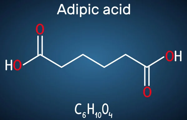 Ácido adípico o hexanodioico, molécula de ácido dicarboxílico. Es aditivo alimentario E355, también se utiliza como precursor para la producción de nylon — Archivo Imágenes Vectoriales