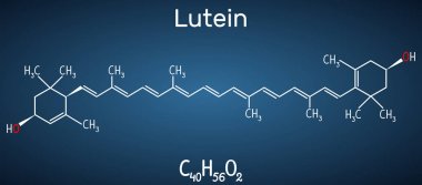 Lutein, xanthophyll molecule. It is type of carotenoid. Structural chemical formula on the dark blue background clipart