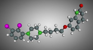 Aripiprazol, nörotransmitter, atipik antipsikotik ilaç molekülü. Ölçek modeli.