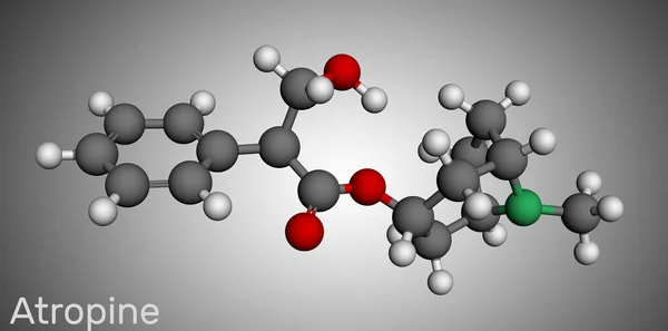Molecola di farmaco atropina. È alcaloide vegetale. Modello molecolare — Foto Stock