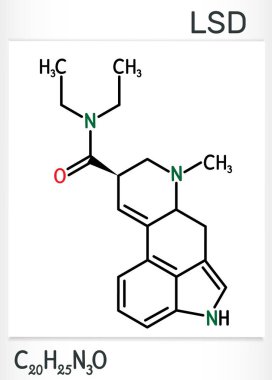 Likratik asit dietilamid, Lsd molekülü. Halüsinojenik bir ilaç. Yapısal kimyasal formül