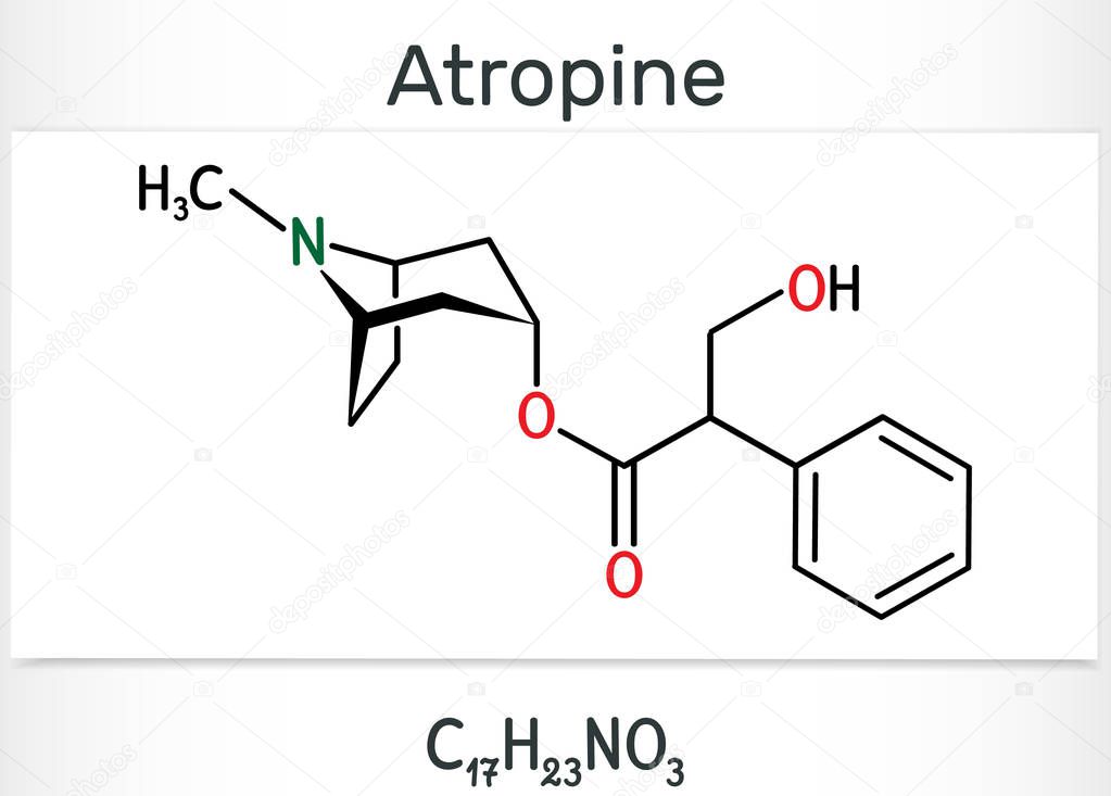 Atropine drug molecule. It is plant alkaloid. Structural chemical formula
