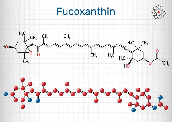 Fucoxantina C42H58O6 Molécula Xantofila Tiene Propiedades Anticancerígenas Antidiabéticas Antioxidantes Neuroprotectoras — Vector de stock
