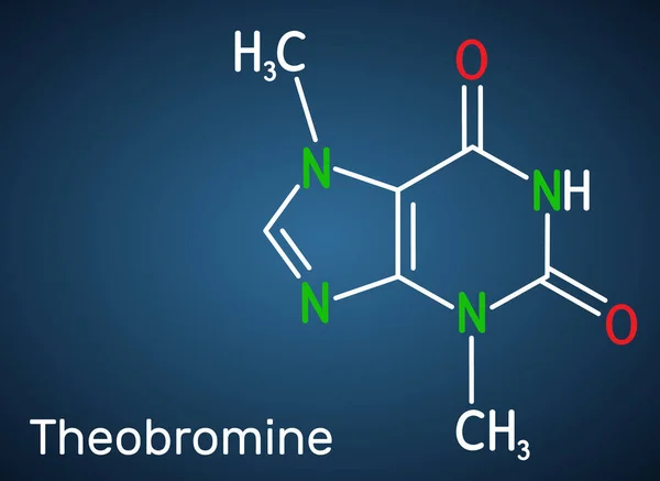 Teobromina Dimetilxantina Alcaloide Purina C7H8N4O2 Molécula Alcaloide Xantina Grano Cacao — Vector de stock