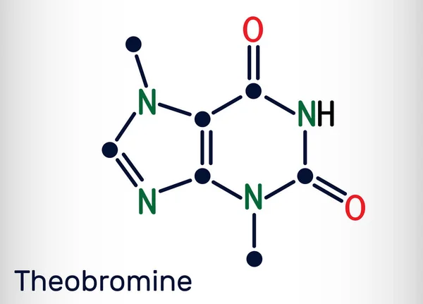 Teobromina Dimetilxantina Alcaloide Purínico Molécula C7H8N4O2 Alcaloide Xantina Feijão Cacau —  Vetores de Stock