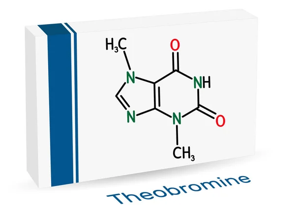 Teobromina Dimetilxantina Molécula Alcaloide Purina Alcaloide Xantina Grano Cacao Envases — Vector de stock