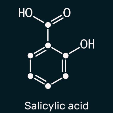 Salisilik asit molekülü. Bu bir çeşit fenolik asit. İskelet kimyasal formüller.