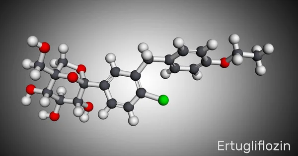 Ertugliflozinmolekylen Det Ett Läkemedel För Behandling Diabetes Molekylär Modell Rendering — Stockfoto