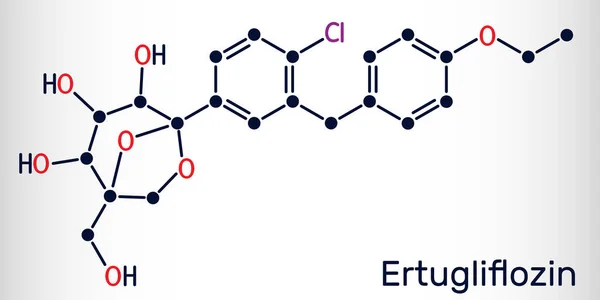 Ertugliflozina Molécula Medicamento Para Tratamiento Diabetes Fórmula Química Esquelética Ilustración — Vector de stock