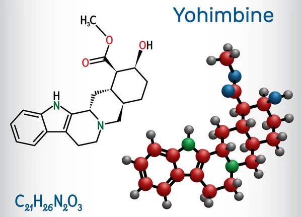 Yohimbina Yohimbe Molécula Quebrachina Afrodisíaco Alcaloide Vegetal Fórmula Química Estructural — Vector de stock