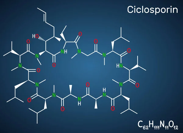 Ciclosporina Ciclosporina Molécula Ciclosporina Tiene Propiedades Inmunomoduladoras Previene Rechazo Del — Vector de stock