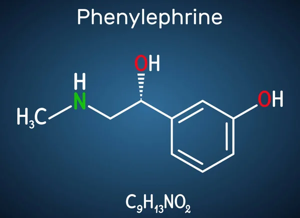 Molécula Fenilefrina Descongestionante Nasal Con Potente Propiedad Vasoconstrictora Fórmula Química — Vector de stock