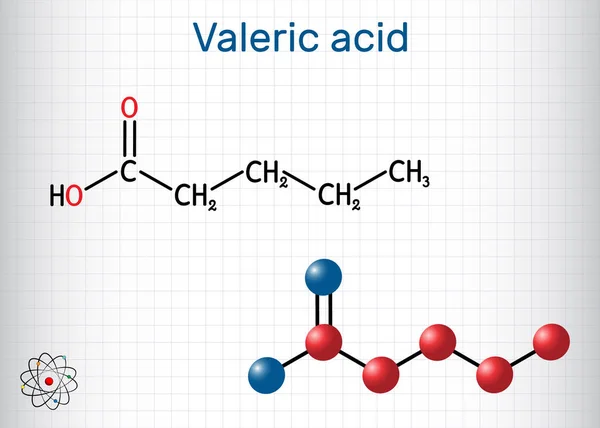 Kyselina Valerová Kyselina Pentanová Nebo Molekula Valerátu Strukturální Chemický Vzorec — Stockový vektor