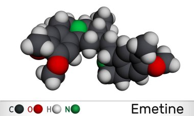 Emetine molekülü. Anti protozoal bir madde ve kusturucu. Moleküler model