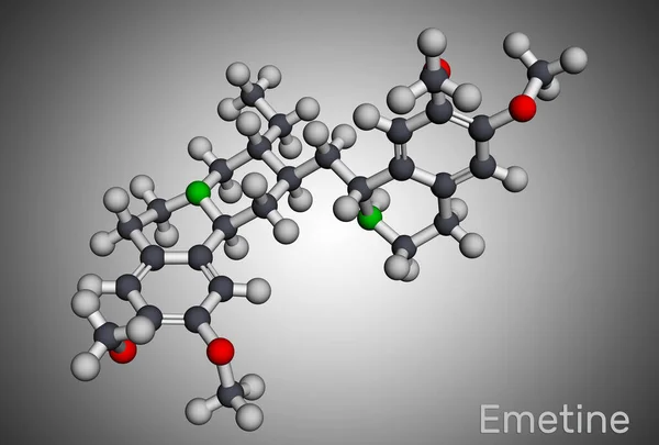 Emetinmolekylen. Det är ett antiprotozoellt medel och emetikum. Molekylär modell. — Stockfoto