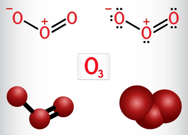 Ozono Trioxigénio Molécula Inorgânica Alótropo Oxigênio Fórmula Química Estrutural Modelo — Vetor de Stock