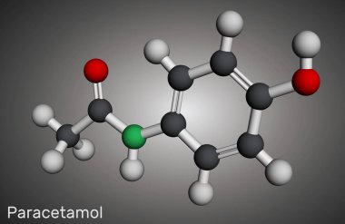 Paracetamol, acetaminophen molecule. It is is a non-opioid analgesic and antipyretic agent. Molecular model. 3D rendering. Illustration clipart